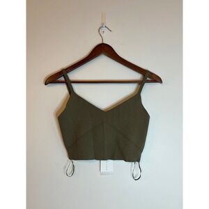 Endless Rose Knitted Bralette Top Olive Green Ribbed V-Neck Crop Camisole M NWT